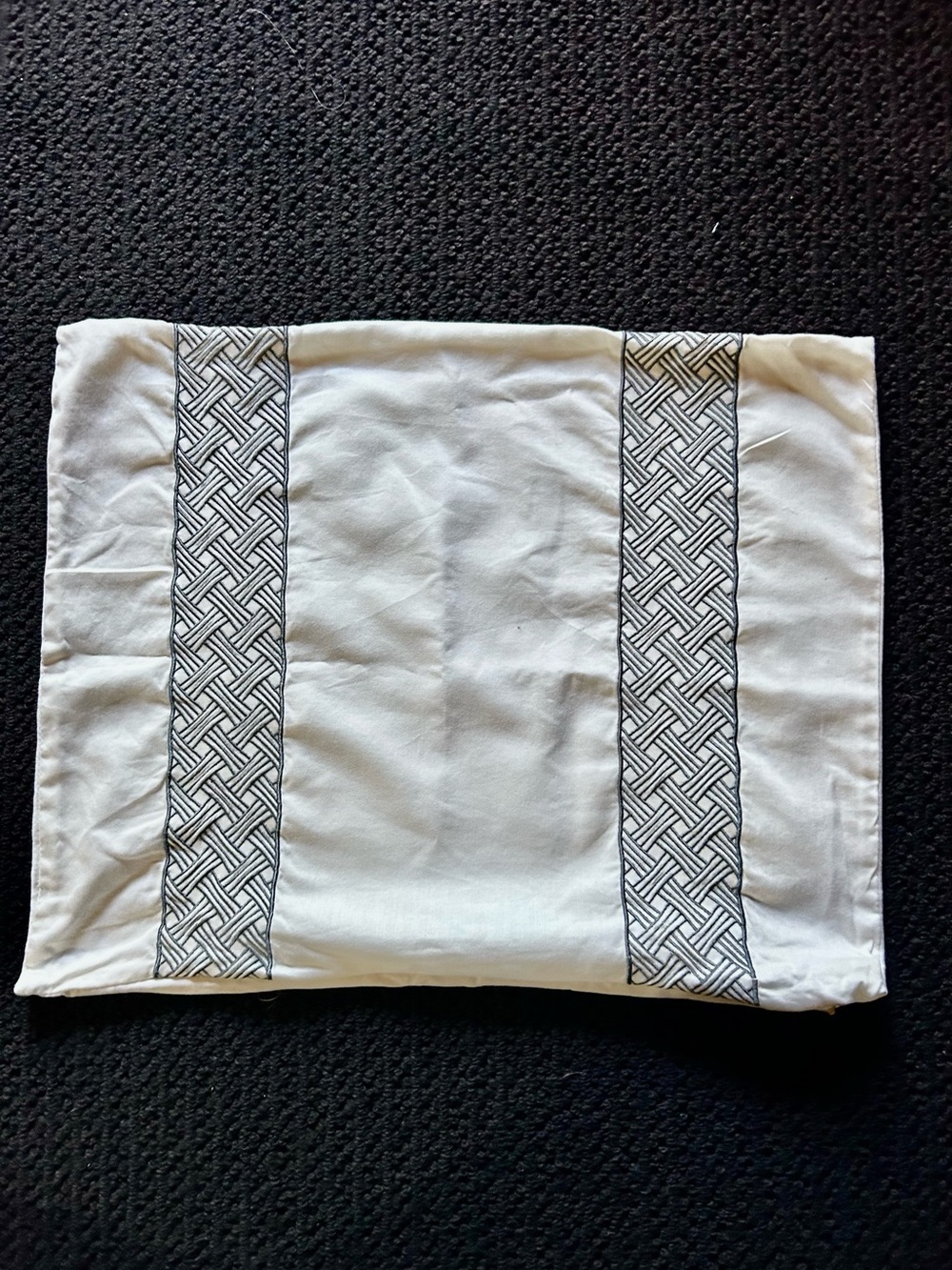 Nicole Miller White Pillow Sham with Grey Embroidered Woven-Pattern Panels